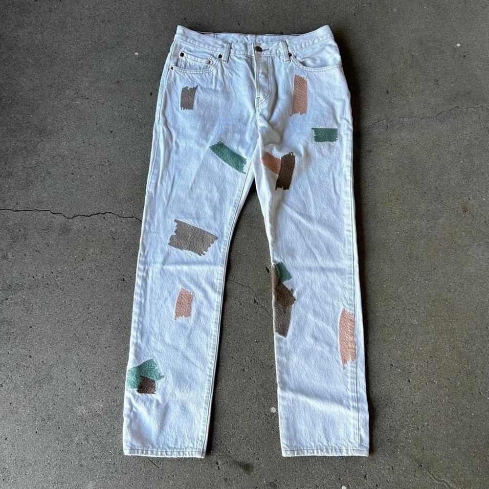 Levi's White Bootcut Jeans with Multicolor Paint Patches